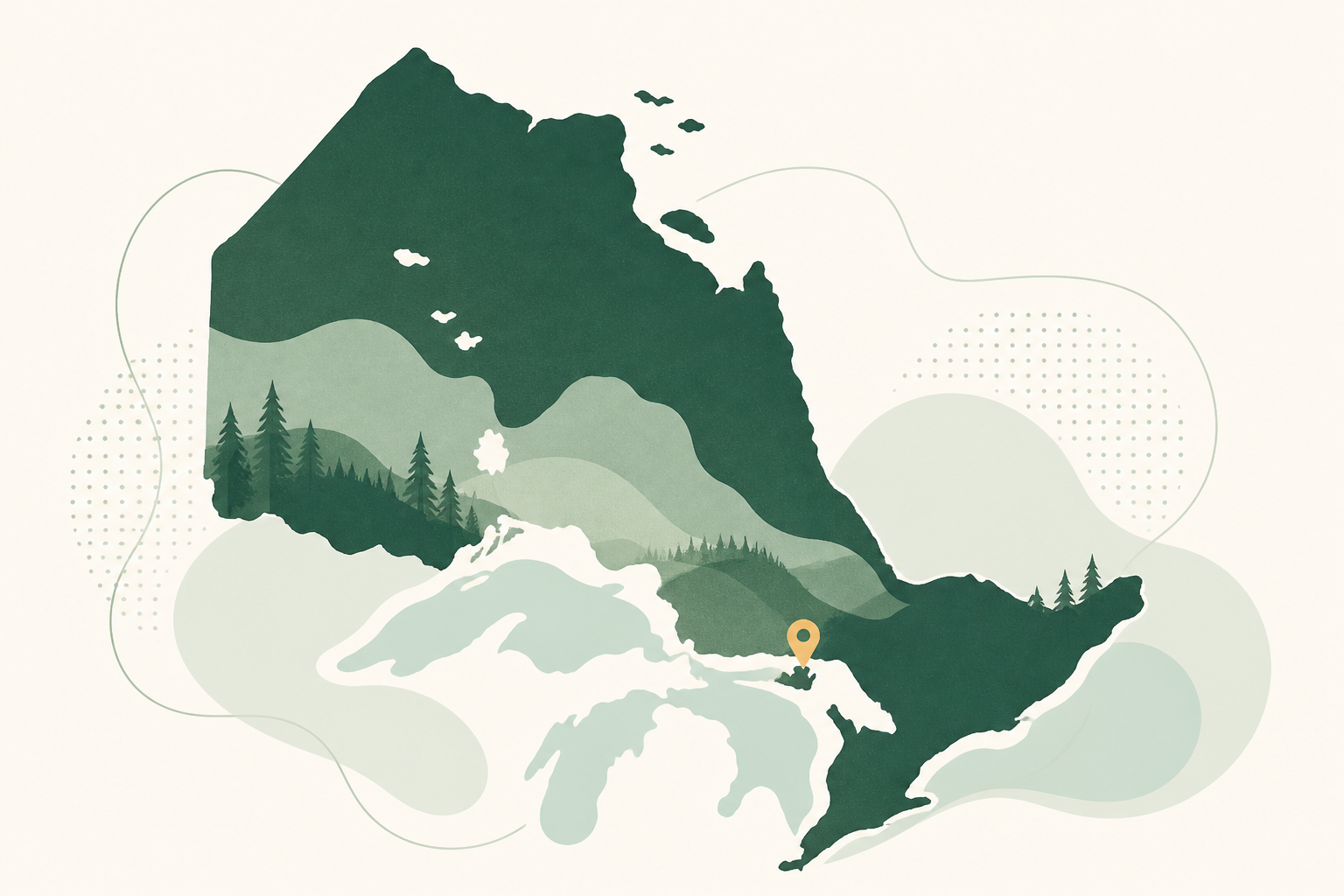 Illustrated map of Northern Ontario with Sault Ste. Marie marked near the Great Lakes